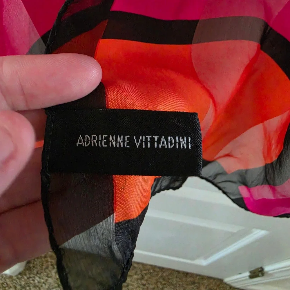 Adrienne Vittadini Vintage Silk Scarf Pink Orange Geometric Colorblock Long